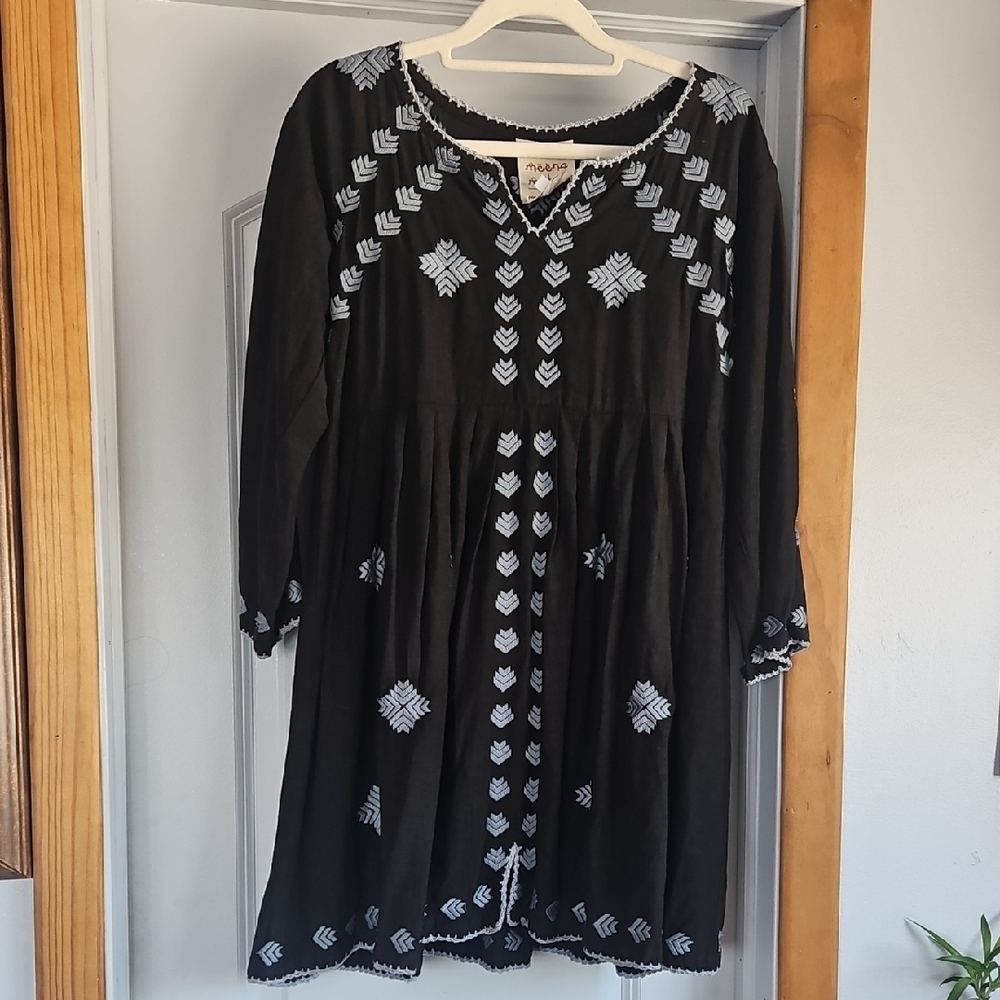 Meena Mahal Black Dress with White Embroidery